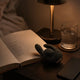 La soirée intime — Table de chevet en noyer, recueil de poésie ouvert, lampe chaude. Fusion glissé près du livre, verre d'eau à moitié bu, téléphone retourné. Rien ne presse.